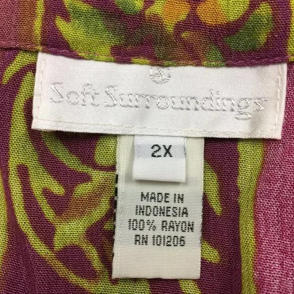 Soft Surroundings One Button Jacket 2X Womans Plus Pink Green Batik Print Rayon - Picture 10 of 15